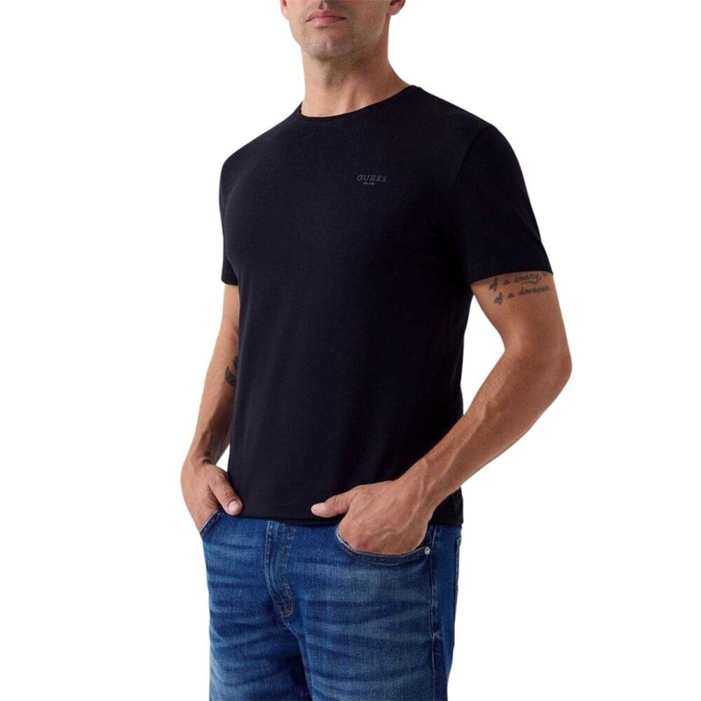 Guess Mens Embroidered Logo Slim T-Shirt / Jet Black